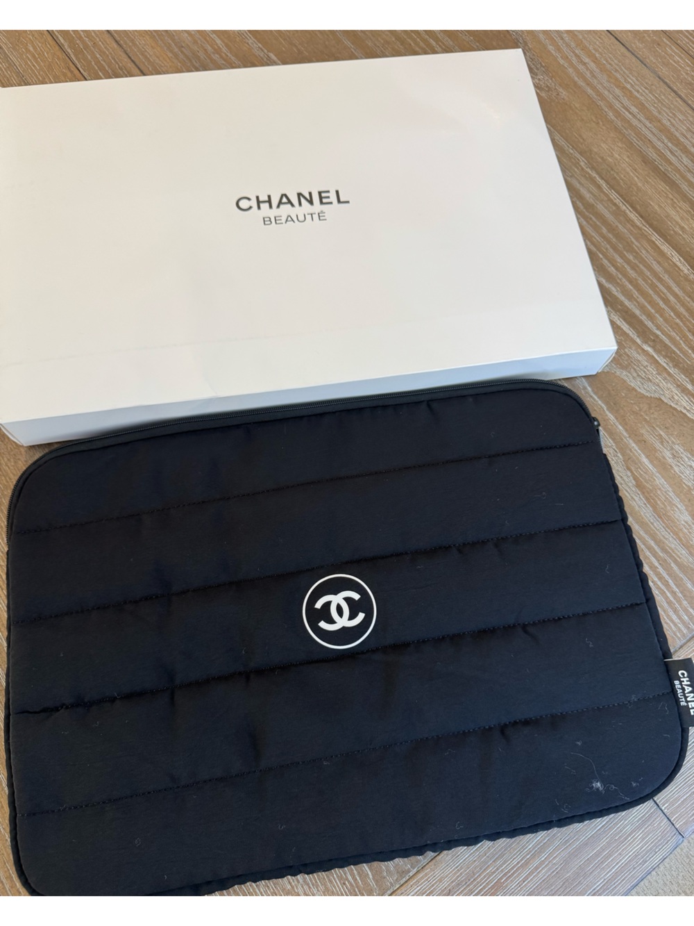 GWP  Black Quilted Laptop Sleeve with White CC Logo
